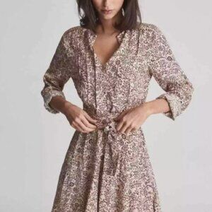 Reiss Pink and Brown Paisley Long sleeve Shirt Dress